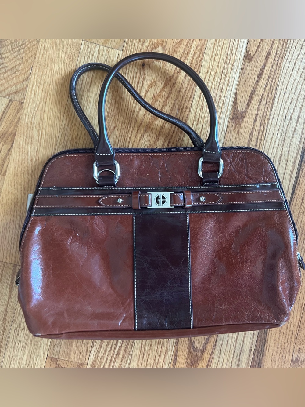 Leather Giani Bernini Two-Tone Brown Tote Bag